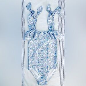 Cecil and Lou Girls’ Blue & Green Floral Lycra Shoulder Tie Swimsuit in Size 6